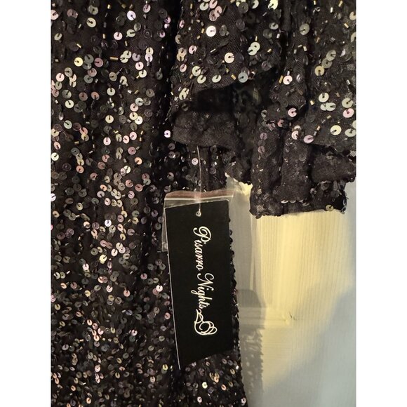 Pisarro Nights Dress 10P Bell Sleeve Sequin Beaded Wedding Party Formal NEW - Picture 11 of 13
